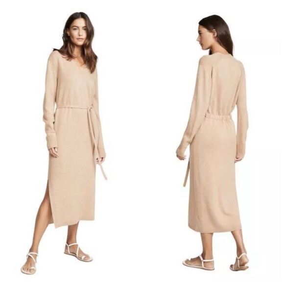 Vince Wool Cashmere Camel Tan Long Sleeve Tie Sweater Dress | SZ S - Picture 11 of 14